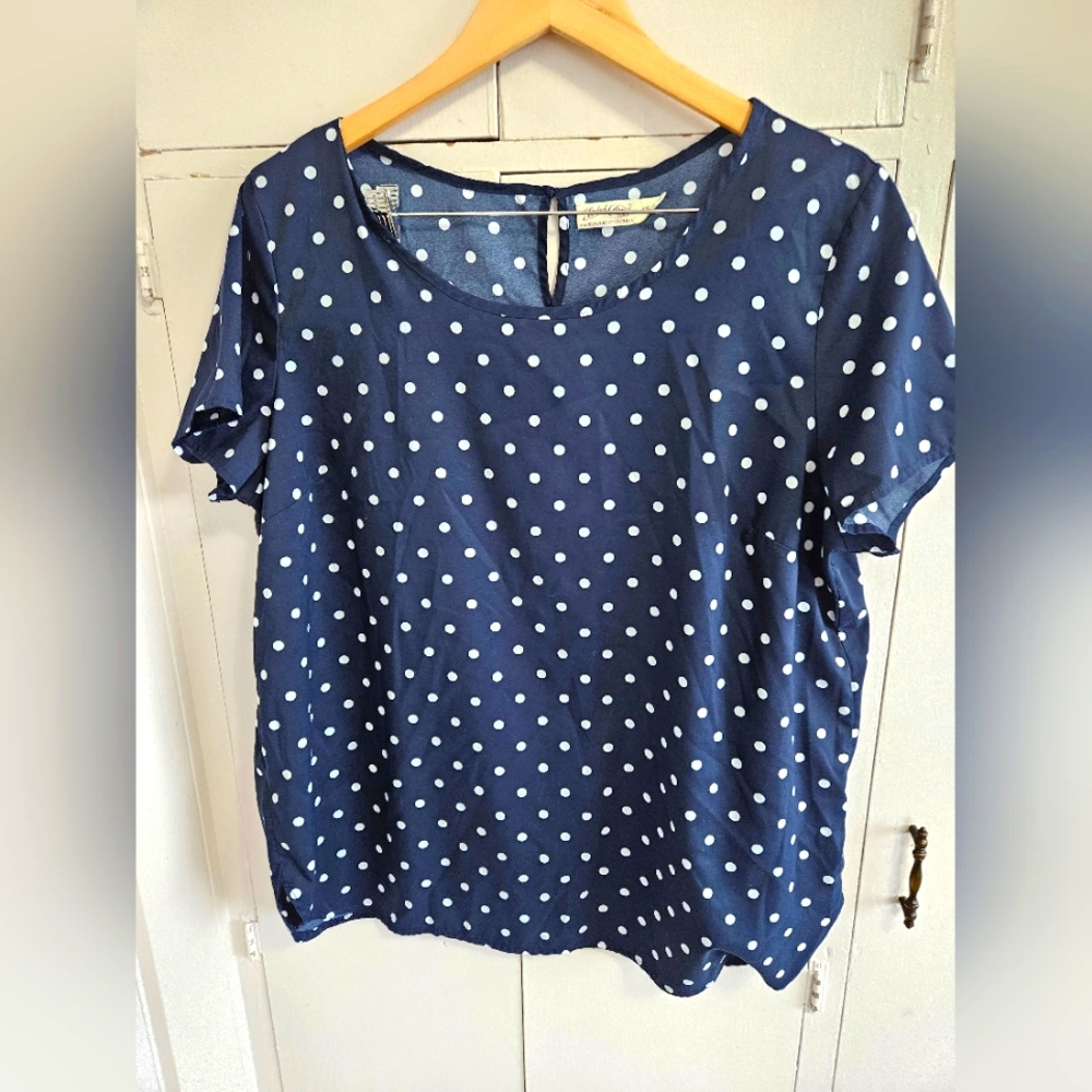 Faded Glory Blue and white polka-dot blouse Size XXL